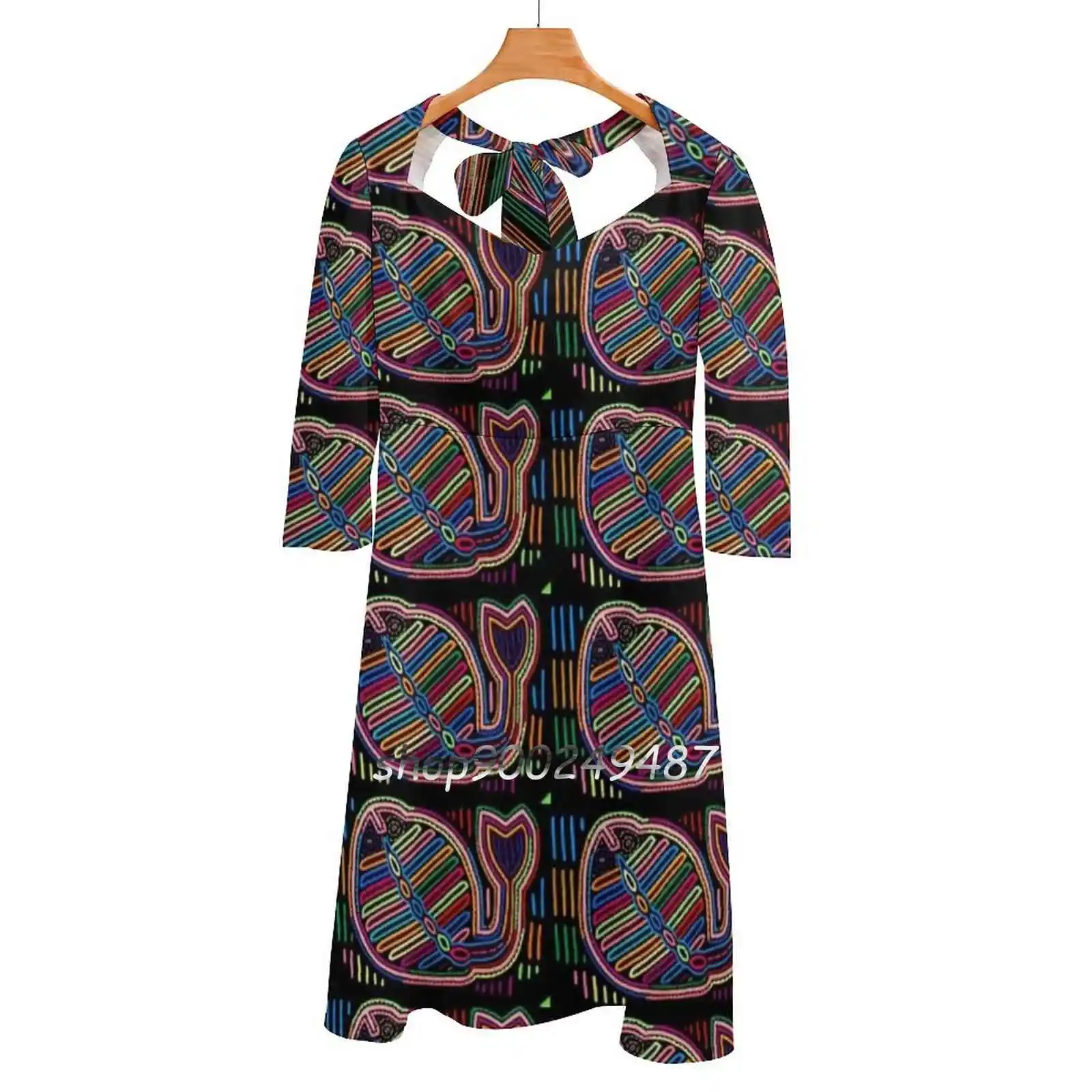 

Mola De Panama Square Neck Dress Cute Loose Print Dresses Elegant Beach Party Dress Mola De Panama Mola Panama Mouth Cover