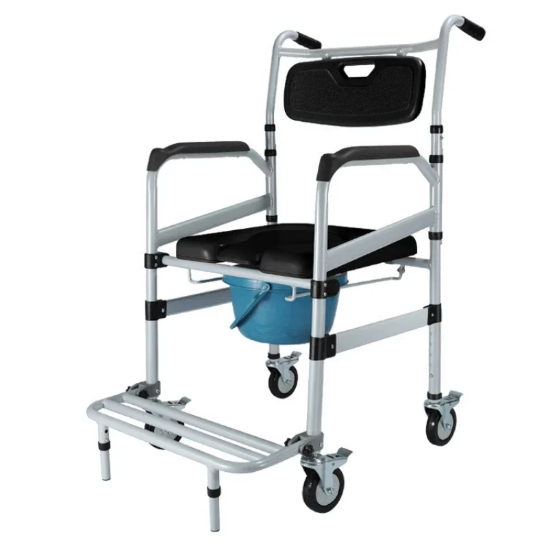 Aluminum Alloy Toilet Chair Elderly Seat with Push Handle Foldable Pregnancy Toilet Stool Moving Seat with Footrest