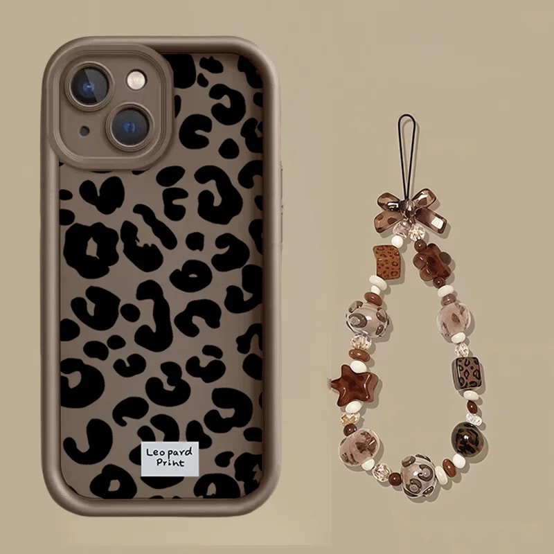 Leopard Pattern Phone Case with Chain Attachment
