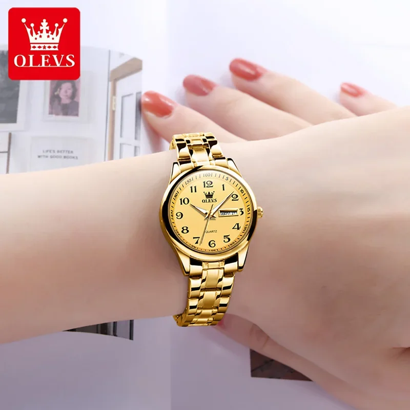 OLEVS 5567 Trendy Luxury Quartz Women Wristwatches, Alloy Strap Waterproof Casual Watches For Women Calendar Week Display 4