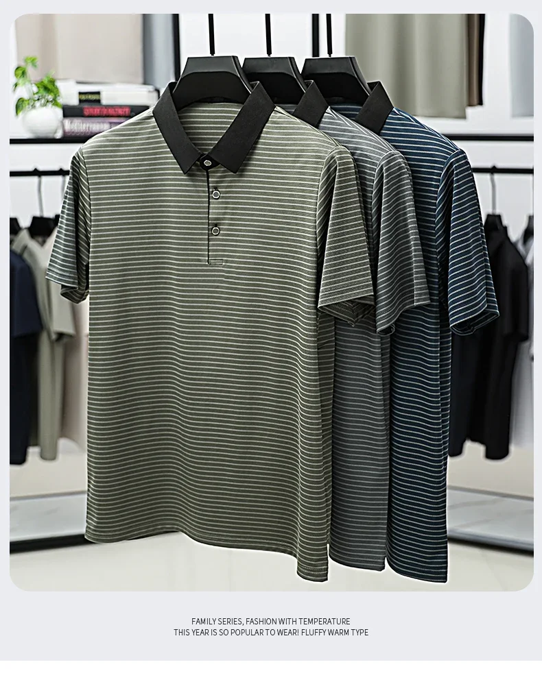BROWON Brand 2025 Summer Man's Branded Polo Shirt Thin Striped Design Short Sleeve Retro Style Office Work Polo Shirt for Man 12 Sc73042d49a014f0a9436aa647cf857aaw