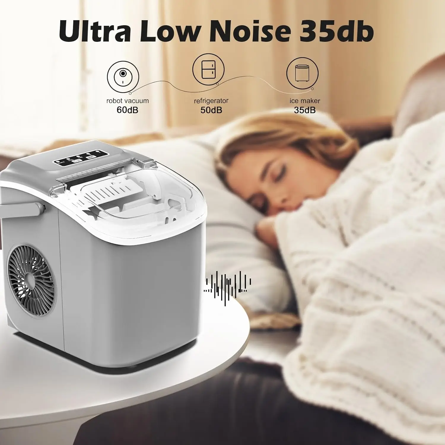 Countertop Ice Maker, Portable Maker Machine with Carry Handle, Self-Cleaning Ice Makers, 9 Bullet in 6 Mins 26.5Lbs/24H