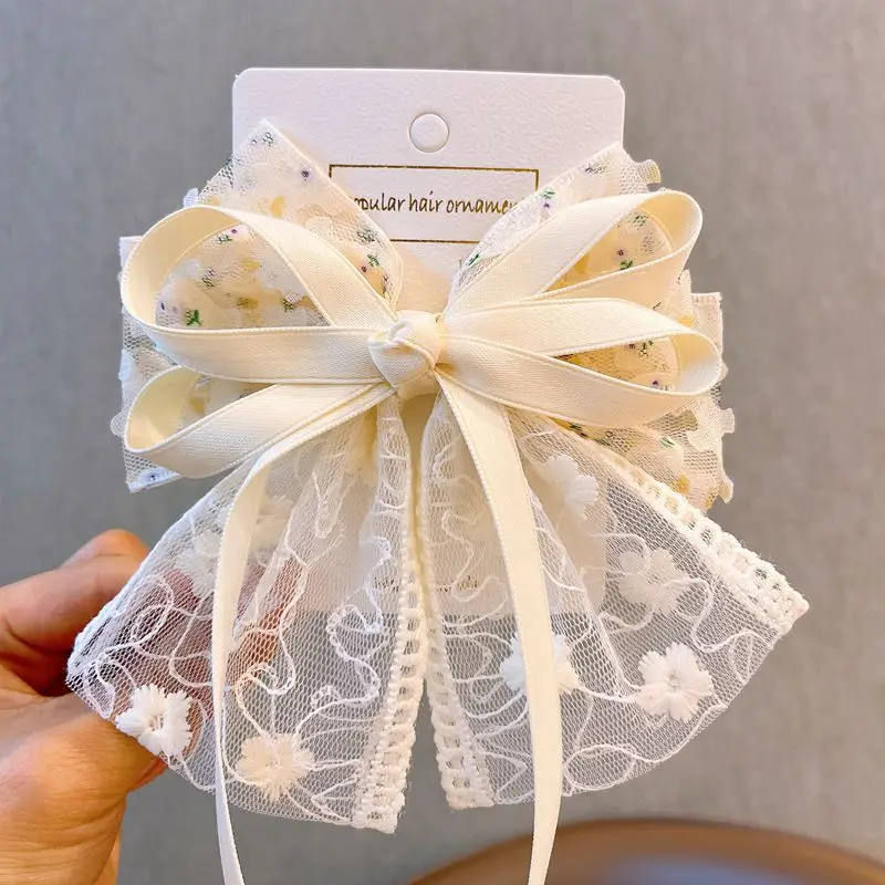 1 Stück Damen-Haarspangen mit Blumenschleife, niedlich, Kawaii, süßes Mädchen-Haarspangen, Band, Spitze, modisch, trendig, Haarschmuck für Kinder
