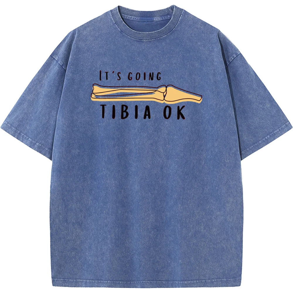 

Its Going Tibia Ok Print Short Sleeve Washed T-Shirt Summer Loose Casual Bleached Tshirt Retro Novelty Bleach T shirt Tops