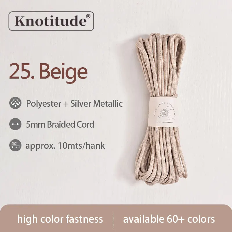 Silver Glossy Polyester Braid Rope with Shiny Lurex Metallic Finish - Ideal for DIY Jewelry Projects, 5mm x 10m