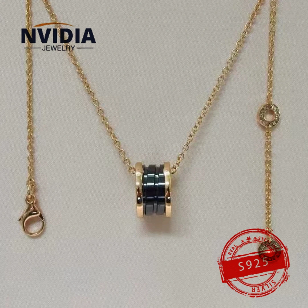 2024 Fashion Jewelry BV Customized S925 Silver Luxury Round Ceramic Spring Women's Necklace Birthday Party Earrings Gift