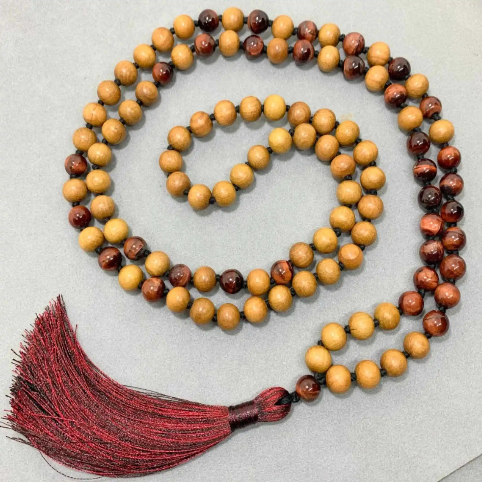 

8mm Natural knot tiger's eye gemstone wooden beads necklace Spirituality Blessing Chic Diy Yoga Practice Easter Meditation Chain