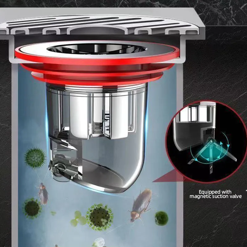 Kitchen Bathroom Floor Drain  Anti-Odor Magnetic Suction Floor Drain Removable Hair Strainer Drain Sewer Accessories