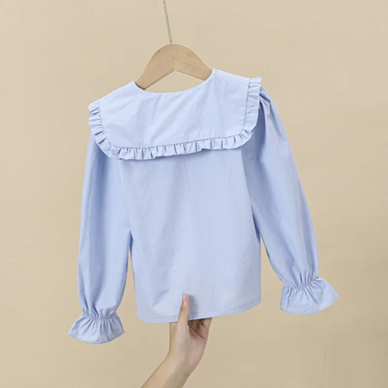 Kids Shirts Spring Autumn Baby Toddler Teenage Girls Ruffles Blouse Long Sleeve Cotton Pullover Tops 6 8 10 12 Years
