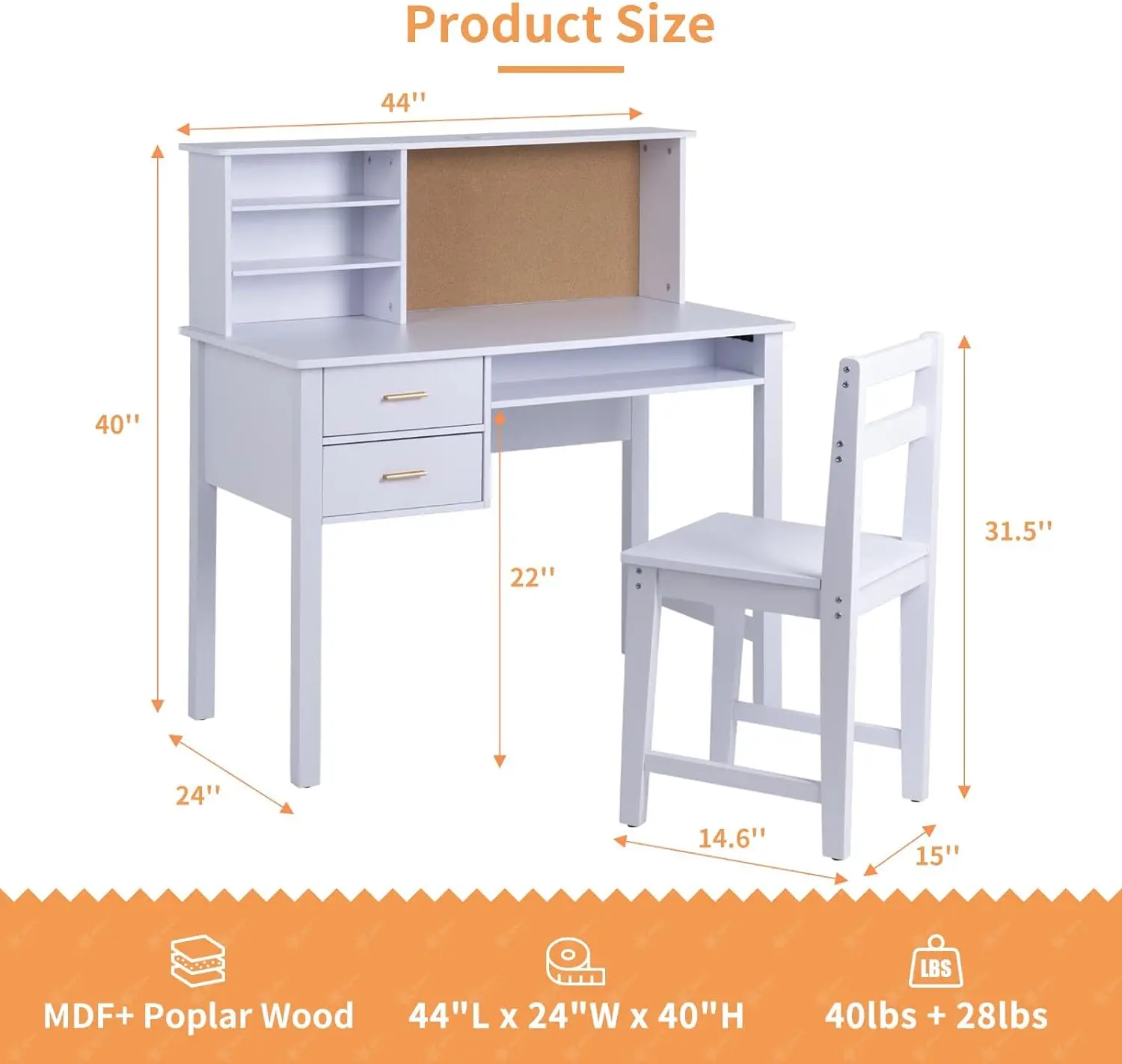 Wooden children's study table Children's table and chair set with cabin/drawer and bulletin board student study computer