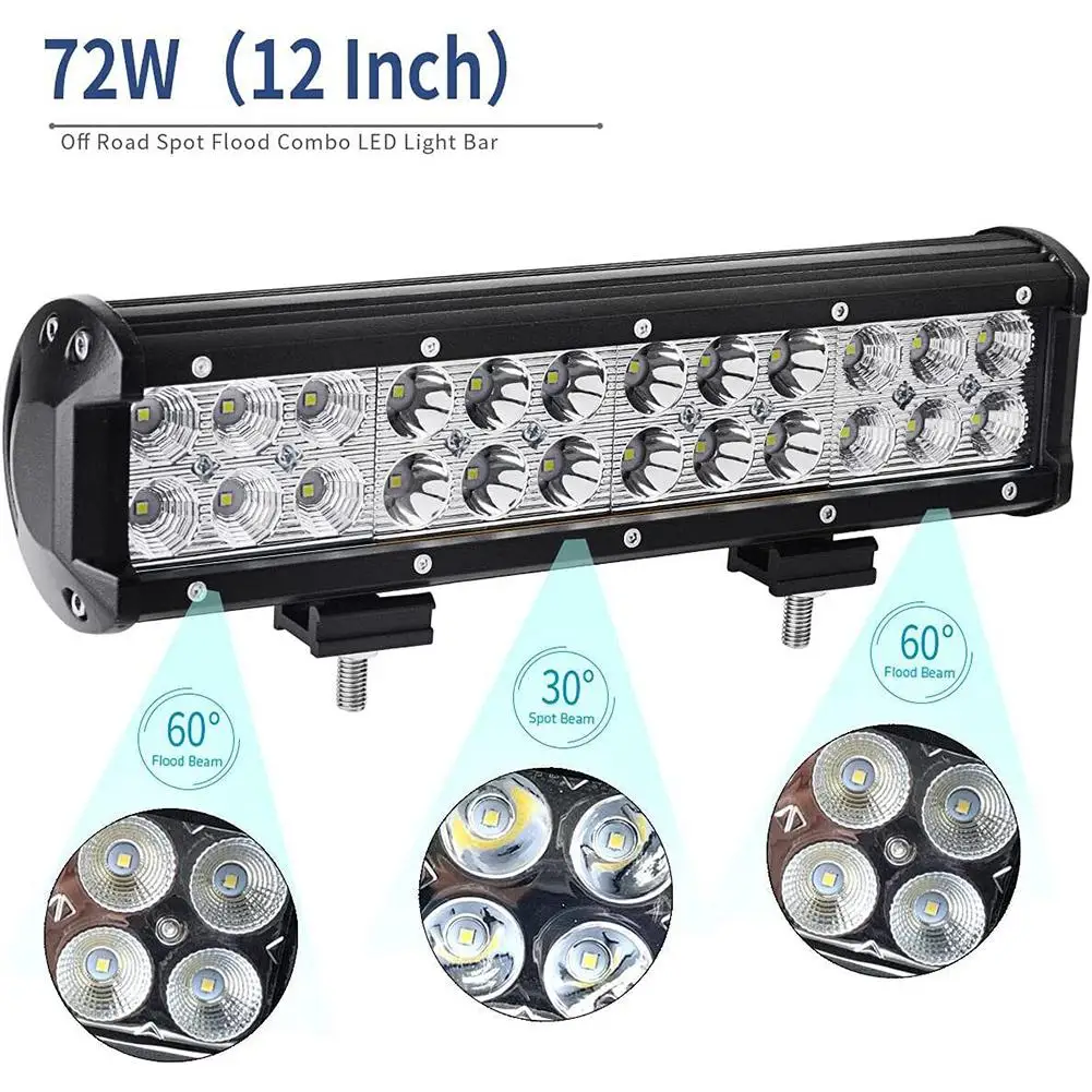 12-inch 72w Work Light Led Spotlight Dome Lamp 6000k Waterproof Double Row Light Bar For Off-road Vehicle