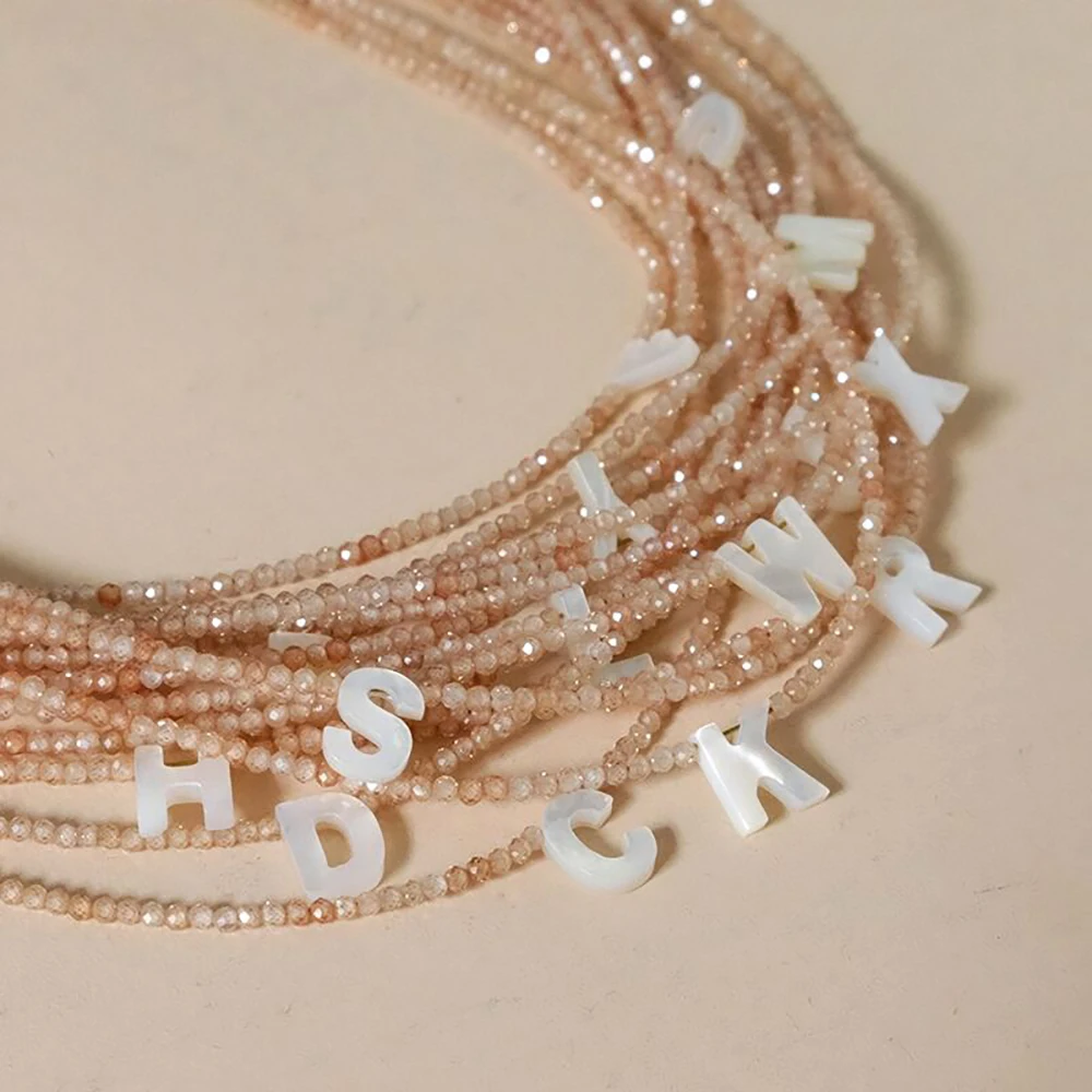 Boho Handmade Natural Stone Beaded Initial Necklace for Women Shell Letter Fashion Summer Beach Jewelry