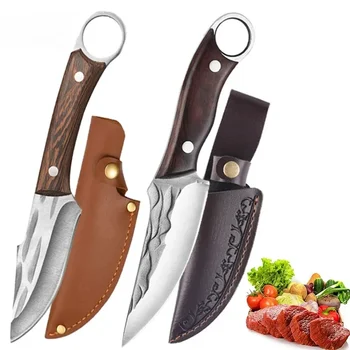 Coltelli da cucina Mannaia per carne Affettare Pesce Frutta Verdura Coltello da macellaio Manico in legno Coltello da barbecue da chef in acciaio inossidabile 1