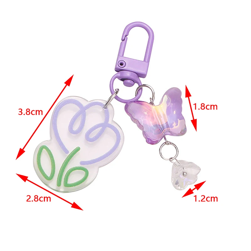 

1 шт. Ins стиль акриловый красочный прозрачный Тюльпан Цветок Брелок Подвеска сумка Украшение свежий милый бабочка аксессуары