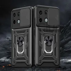 Slide Camera Lens Protector Armor Case with Military Grade Bumpers Cover for Redmi Note13ProPlus (Black)