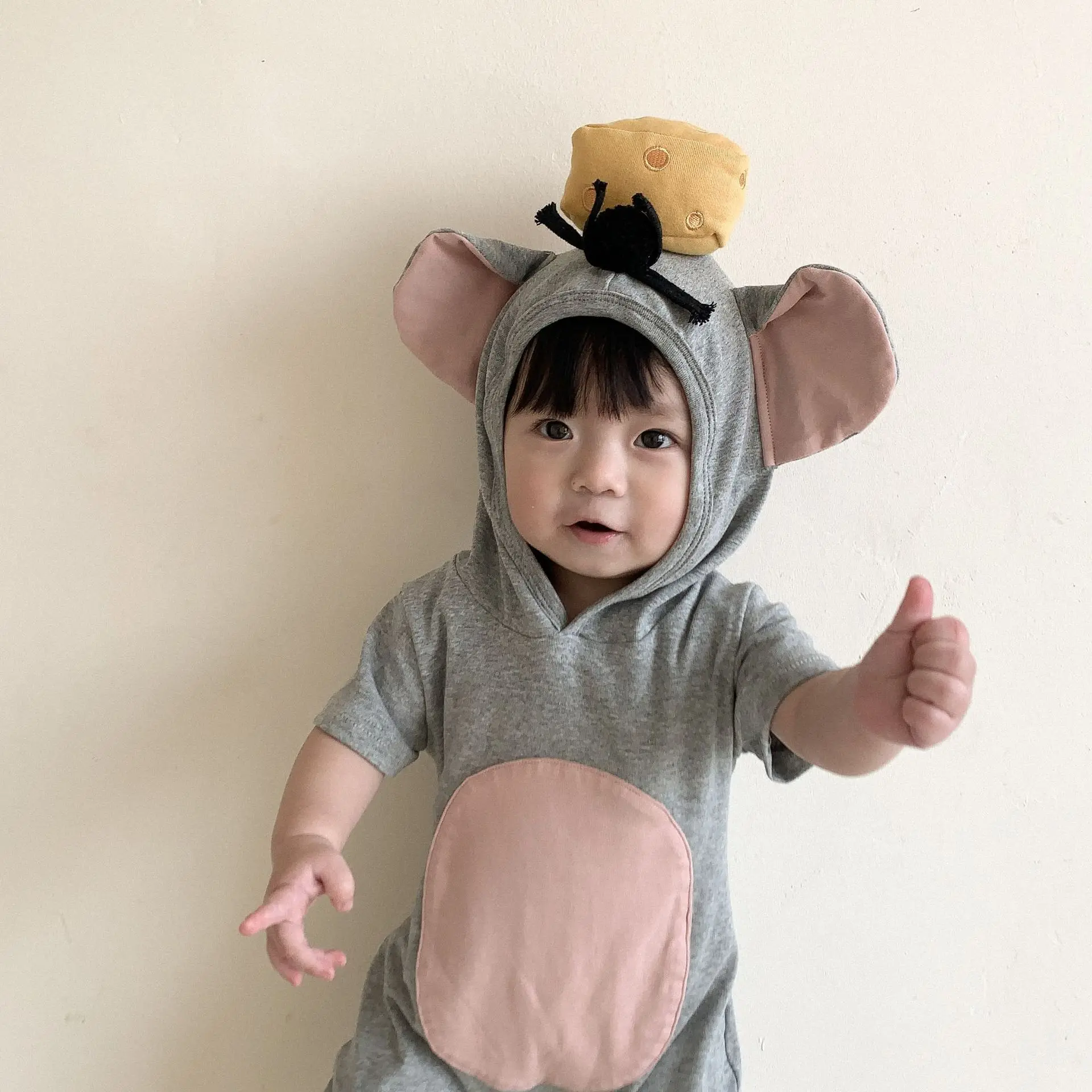 Newborn Knitting Romper Hooded  2022 Summer New Baby Cartoon Mouse Romper Toddler Infant Short Sleeve Jumpsuit Cute Boys Girls Romper Baby Mouse Clothes 0-24M Newborn Sailor Romper Girls Boy Costume Anchor