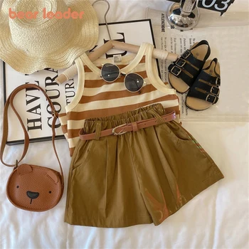 Girls Stripe Suspender Shorts Set 1