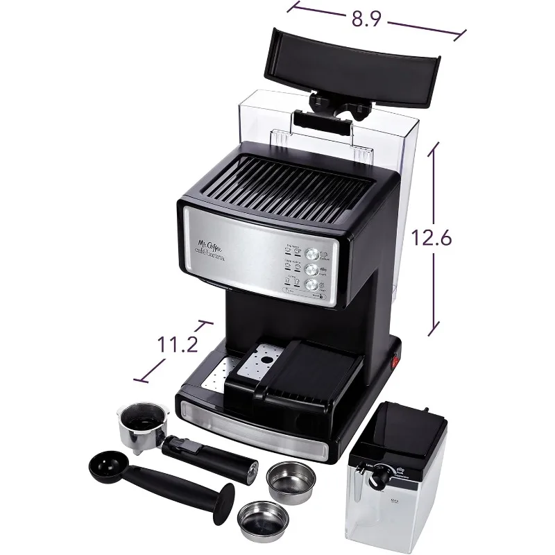Mr. Coffee Espresso and Cappuccino Machine, Stainless Steel, Programmable Coffee Maker with Automatic Milk Frother 4