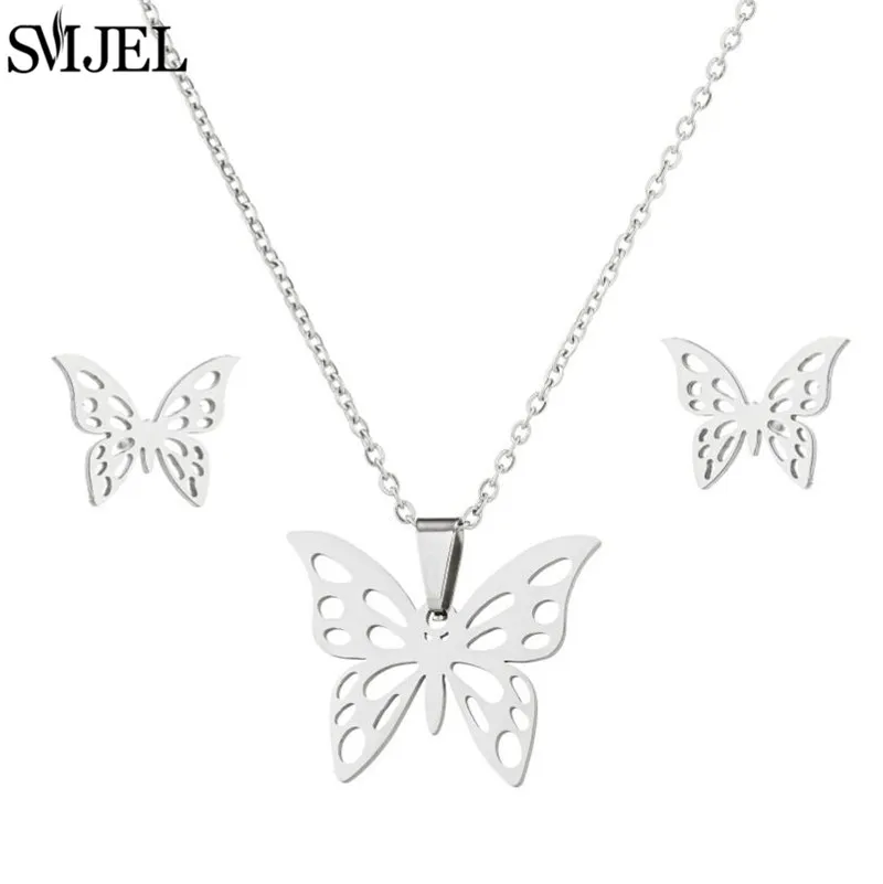 Korea Style Stainless Steel Butterfly Jewelry Sets for Women Cartoon Bee Insect Pendant Necklace Girls Summer Beach Wedding Gift 6