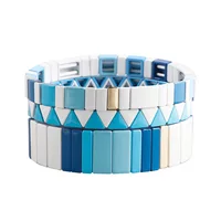 Bracelet élastique multicouche géométrique bleu et blanc mat en émail, tendance 2026, accessoires de bijouterie mode 6