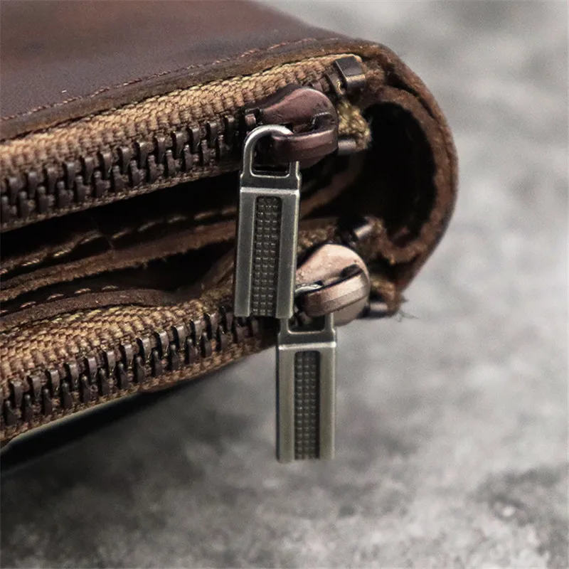 Vintage simple soft genuine leather 2 zipper multi function men women coin purse natural real cowhide small money cards Wallets