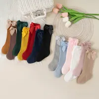 New Brand Baby Toddlers Socks Autumn Spring Children Girls Knee High Long Sock Cotton Big Bow Spanish Style Kids Floor Socks 4