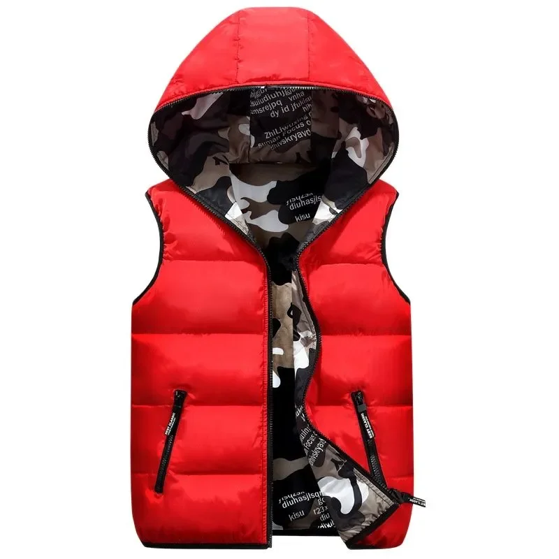 Children Camouflage Waistcoat Teenager Autumn Winter Down Cotton Coats Boys Girls Vest Kids Hooded Jacket Child Outerwear 8 10y