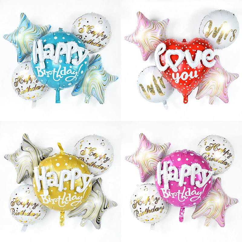 

5pcs/set Birthday Heart Star Round Foil Balloon Happy Birthday Love You Helium Balloons Weding Party Valentine's Day Decoration