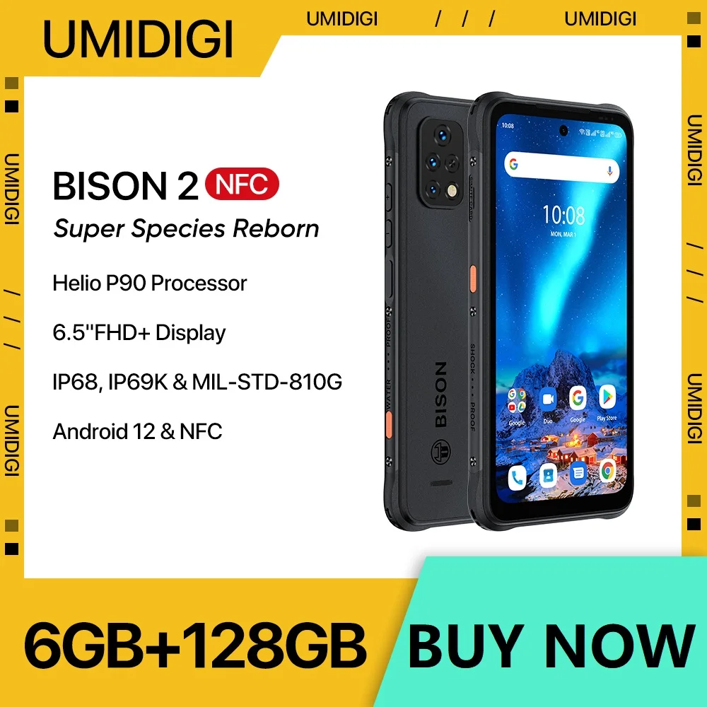 

UMIDIGI Bison 2 Series Rugged Phone, 128GB 256GB, Android 12 Smartphone, Helio P90 6.5" FHD+ 48MP Camera, Waterproof Cell Phone