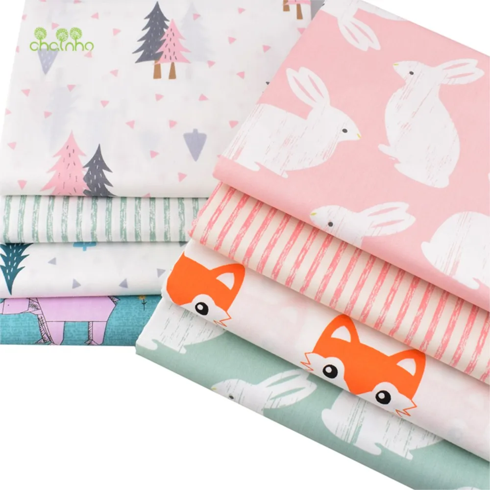 Chainho,Printed Twill Weave Cotton Fabric,DIY Sewing Quilting Material,Patchwork Cloth,8 Designs Cartoon Series,2 Sizes,15C314