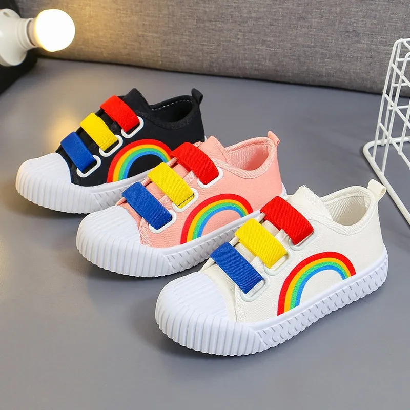 

Child Boy Girl Canvas Hook Loop Flat Rainbow Shoes Spring Leisure Kids Non-slip Comfort Sneakers Shoe Toddlers Tennis Shoes