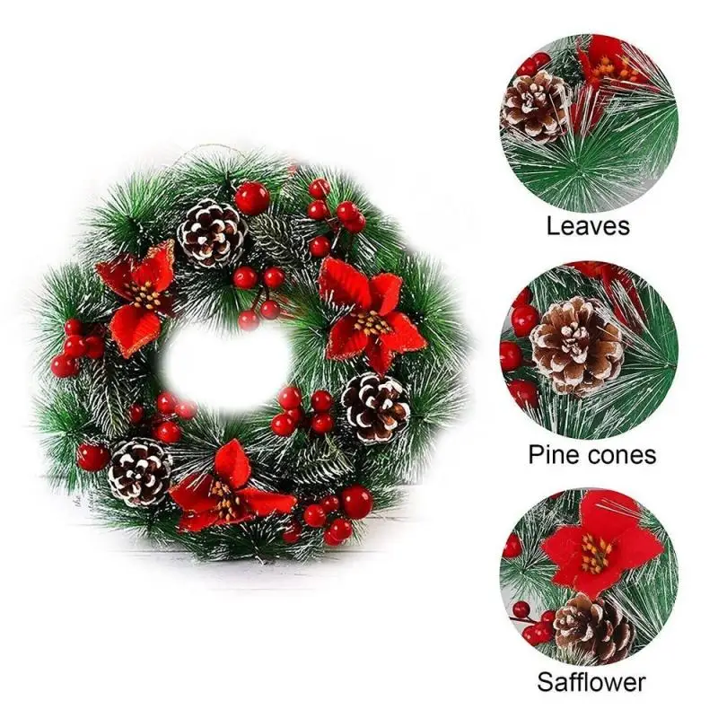 

30cm Large Artificial Wreath Poinsettia Christmas Wreath For Front Door Garland