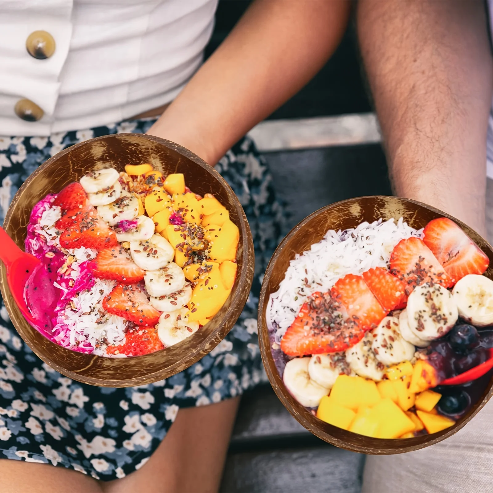 Coconut Shell Bowls Polished Wooden Bowls Natural Smoothie Acai Salad for Vegan Gifts Kitchen Decorcc