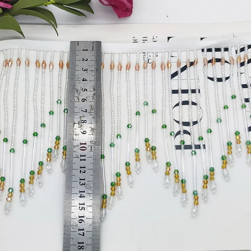 Tubo Di Vetro Lucido Con Frange Di Perline E Nappe, Nastro Da - Foto 7