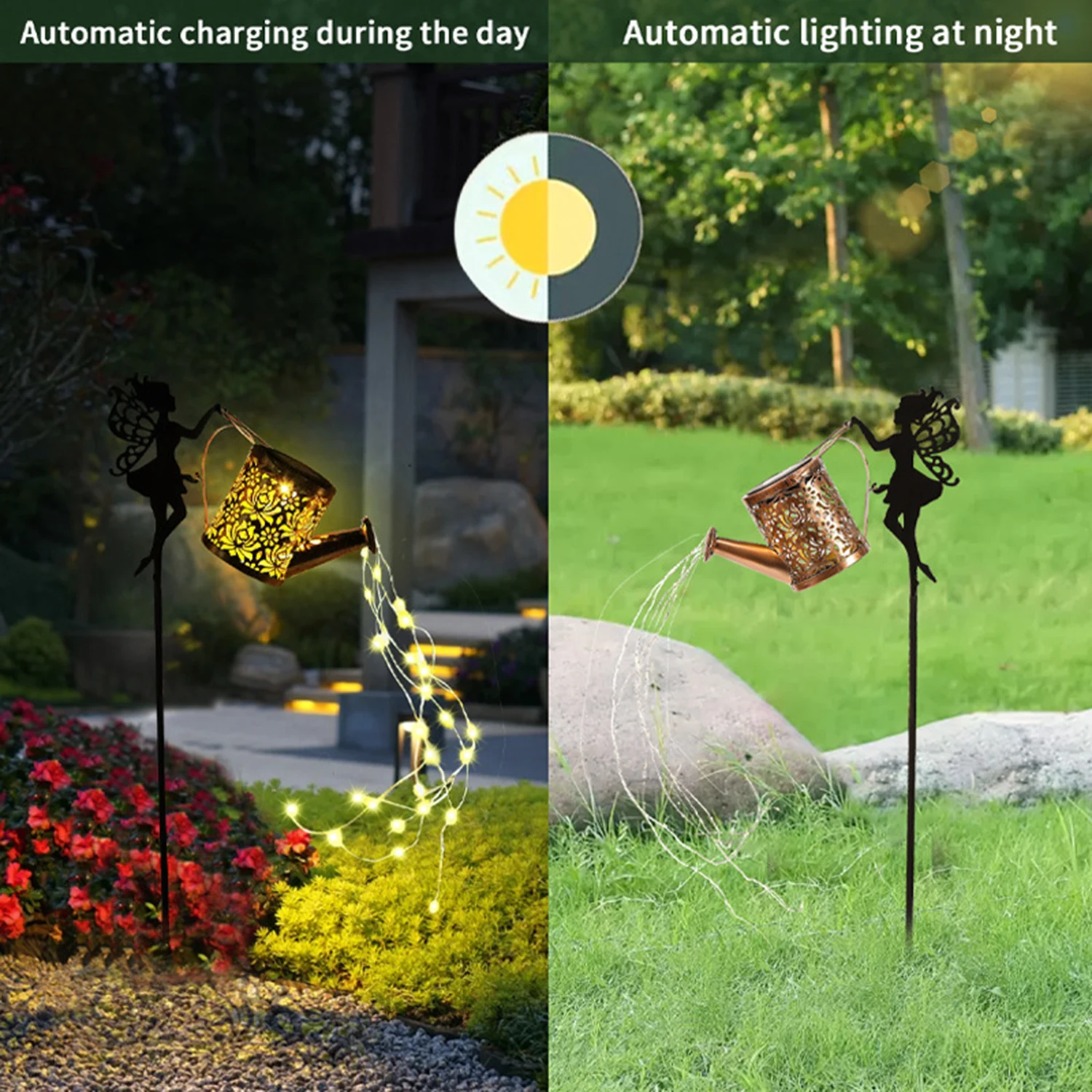 Solar Watering Can Lights Fairy DIY Waterfall Lamp Outdoor