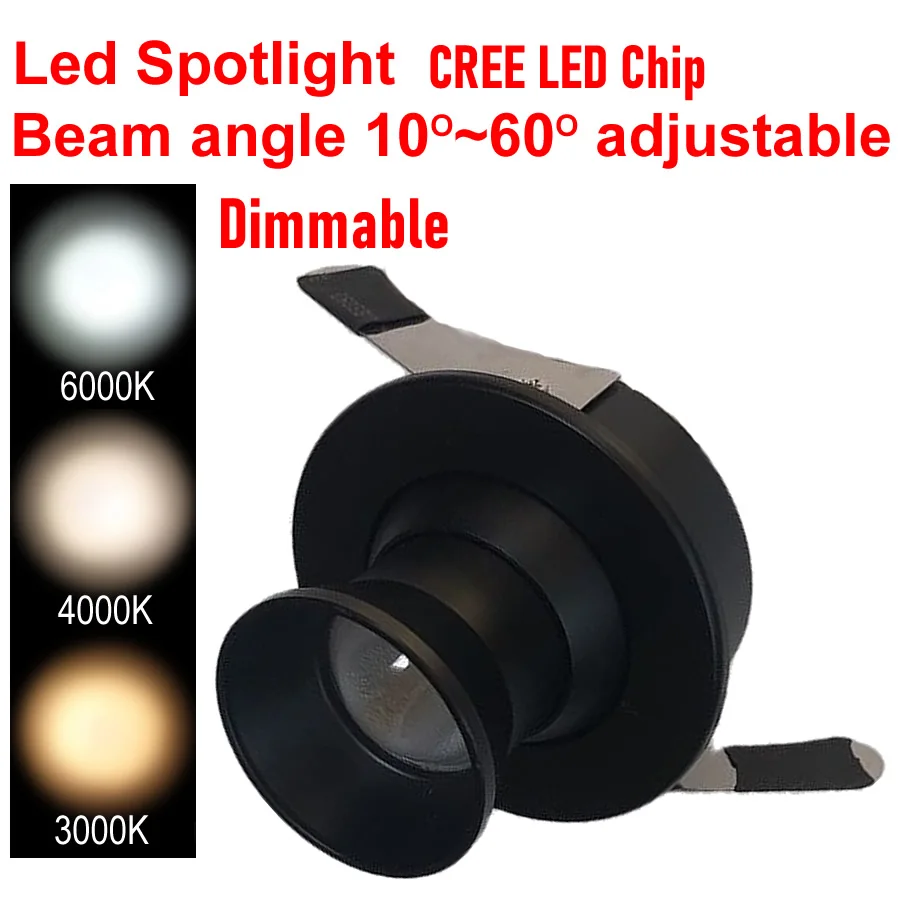 

New Zoomable Spot Led Downlight Recessed Dimmable 3W Cutout 45mm Ceiling Led Spotlight 12V 24V Showcase Cabinet Display Lighting