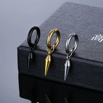 남성용 스테인리스 스틸 클립온 후프 귀걸이, 가짜 천공 콘 펜던트 귀걸이, 싱글 스파이크 이어 클립 쥬얼리, 1PC