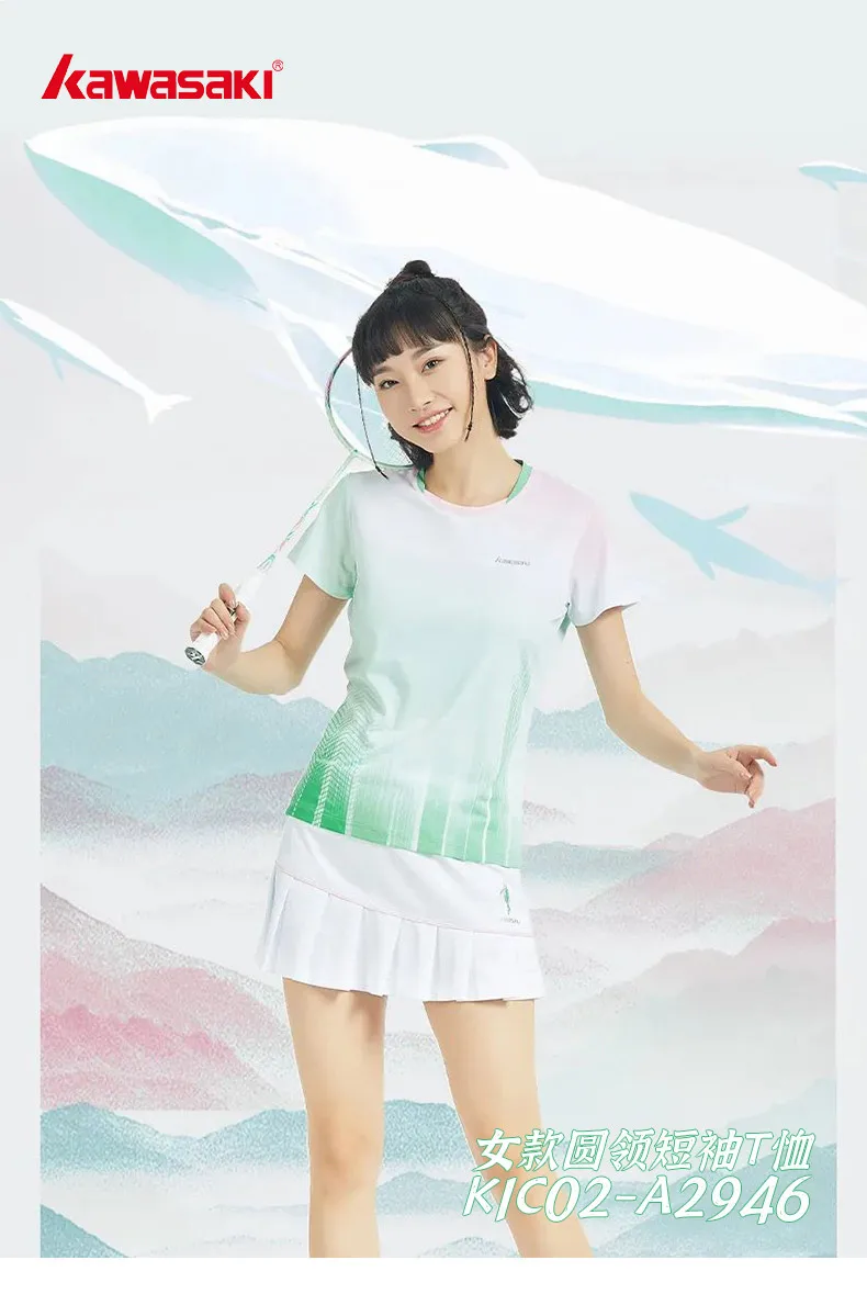 Kawasaki Female Sport Suit For Golf Tennis Badminton Summer Sleeveless Quick Drying Badminton T-shirt Suit A2947 A2946