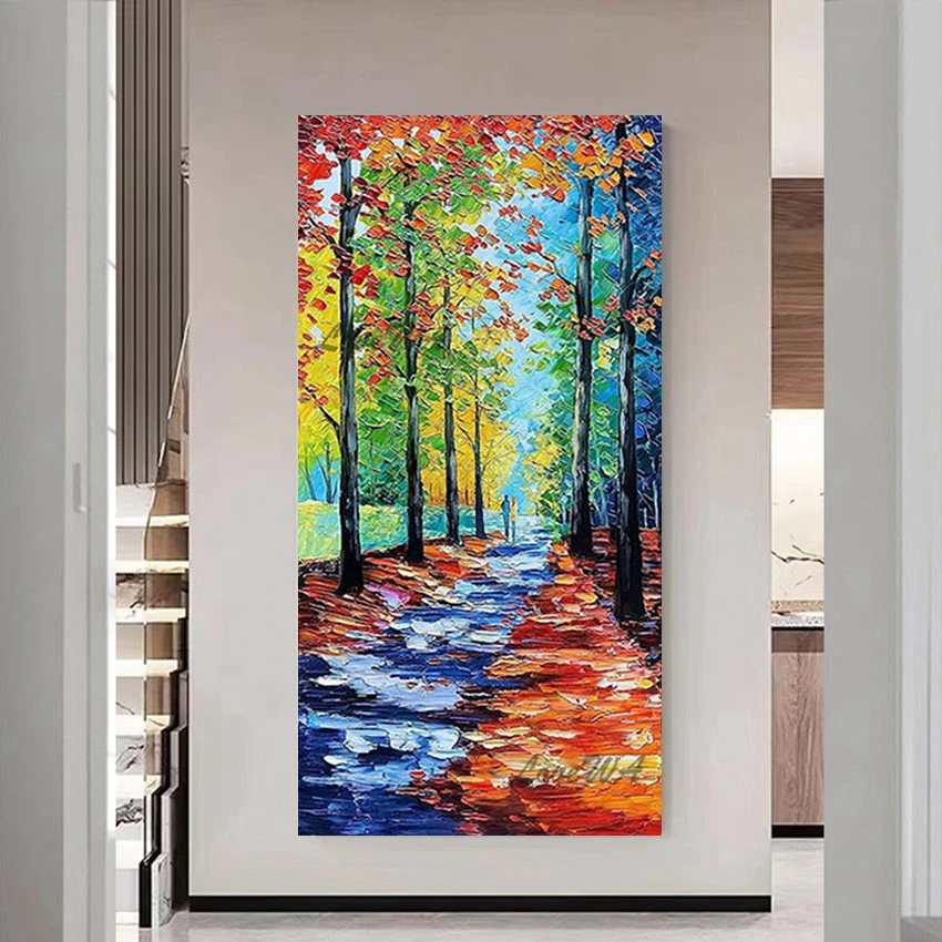 

Wall Canvas Artwork Beautiful Handmade Natural Scenery Painting Abstract Art Tree Picture Frameless Rooms Decoration Couple