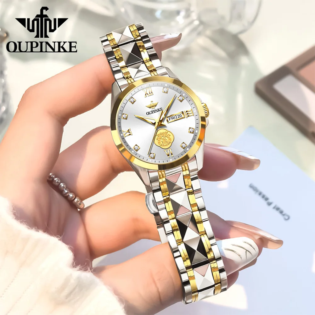 OUPINKE 3305 Real Diamond Automatic Watch Woman Tungsten Steel Strap Waterproof Luxury Brand Mechanical Wrist Watches For Women
