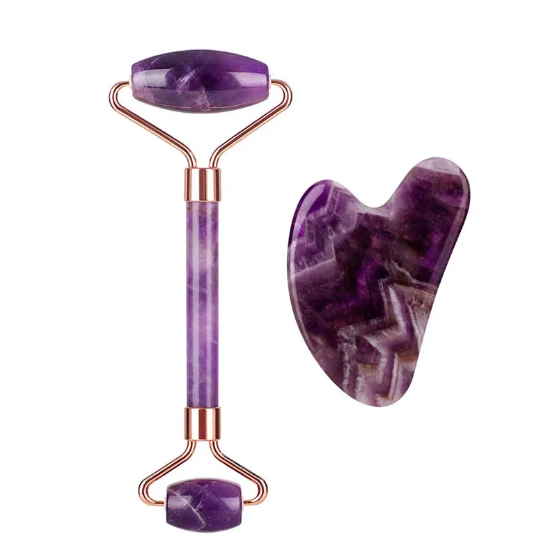 

Natural Purple Jade Roller Face Massage Gua Sha Board Crystal Stone Jade Massager Body Facial Eye Scraping Acupuncture Face Lift