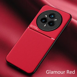 Shockproof Magnetic Car Holder Leather Silicone Case for Realme 13 5G (Glamour Red)