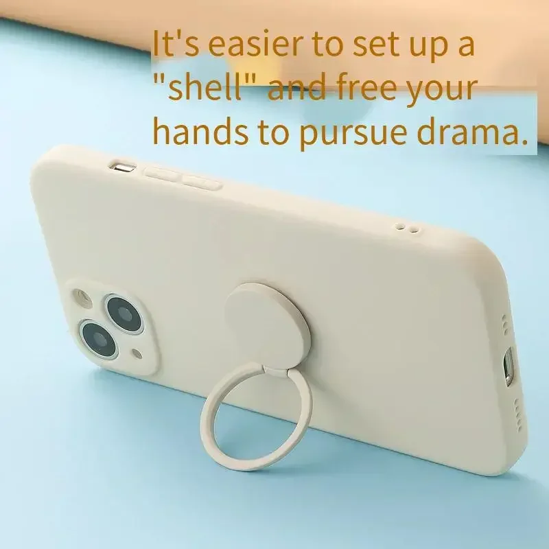 Silicone Phone Case with 360-Degree Finger Ring Holder and Stand - Square Design
