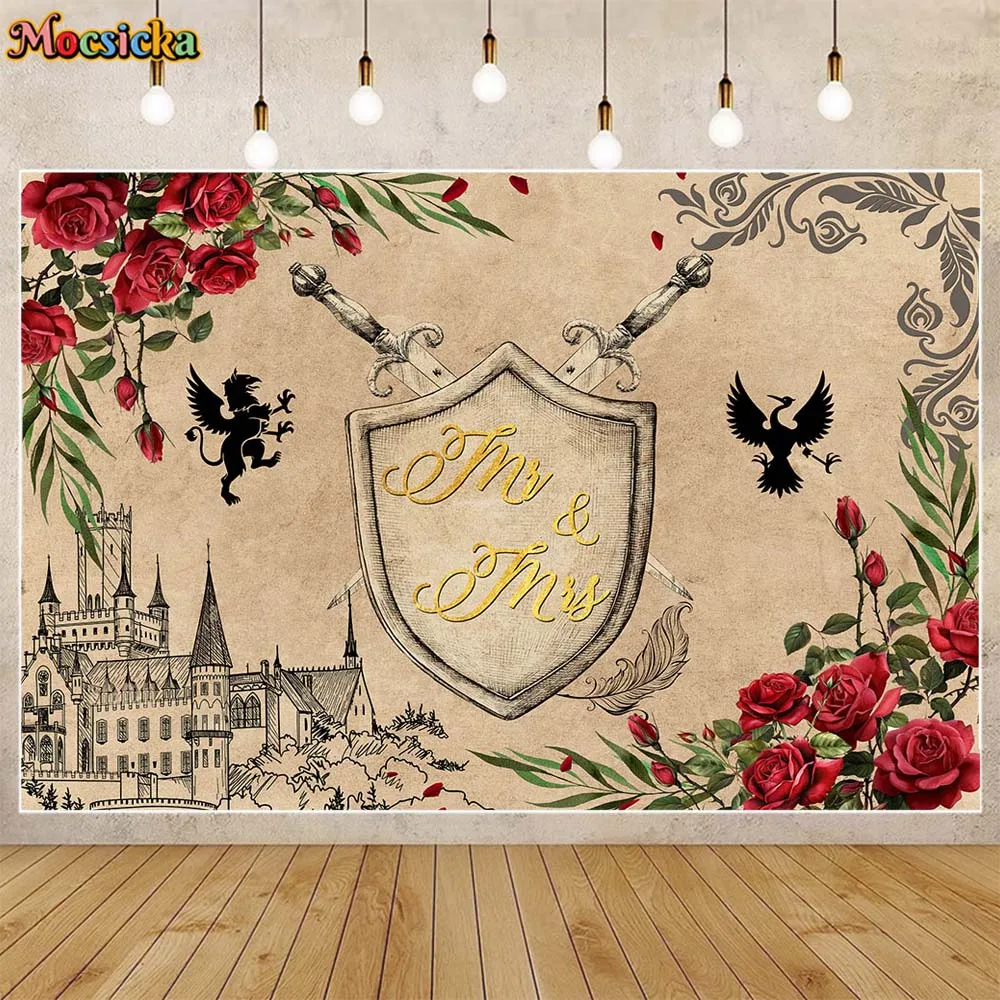 

Mocsicka Mr & Mrs Wedding Backdrop for Photography Red Roses Engagement Party Decor Bridal Shower Background Photo Studio Props