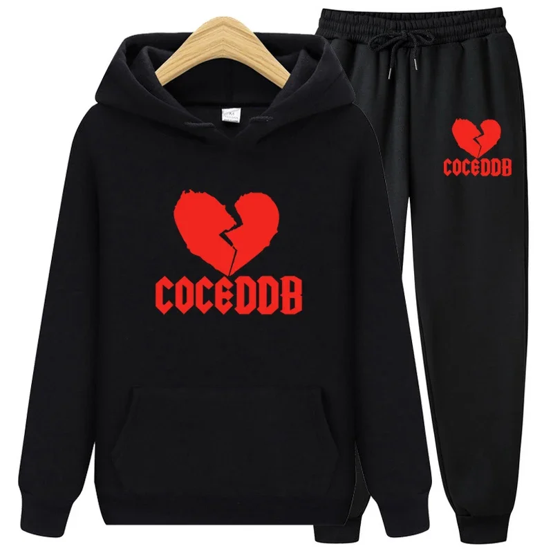 

New Autumn Men Casual Hooded Sets Hoodie + Pants Two-Piece Suit Sportswear Fashion Tracksuit Male Heart-Break Brand Running Set