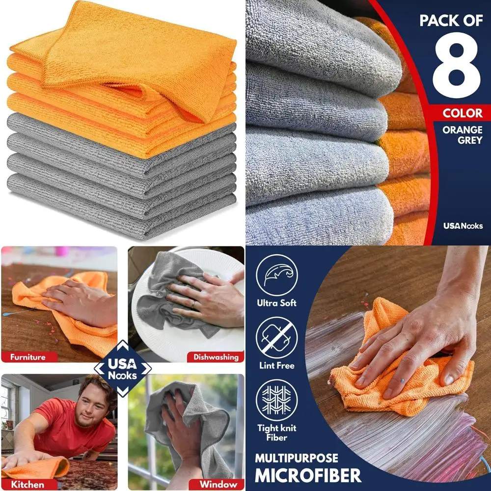 "8 Pack Microfiber Cleaning Cloths - 12x11 Inches - High Performance - Durable for 1200 Washes ， Ultra Absorbent for Cleaning Gr