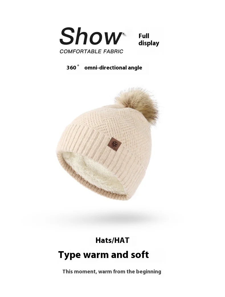 New Solid Color Wool Warm Hat Scarf Glove 3-piece Set Anti Cold Wool Ball And Velvet Knitted Set Women's Christmas Gift_voghion.com