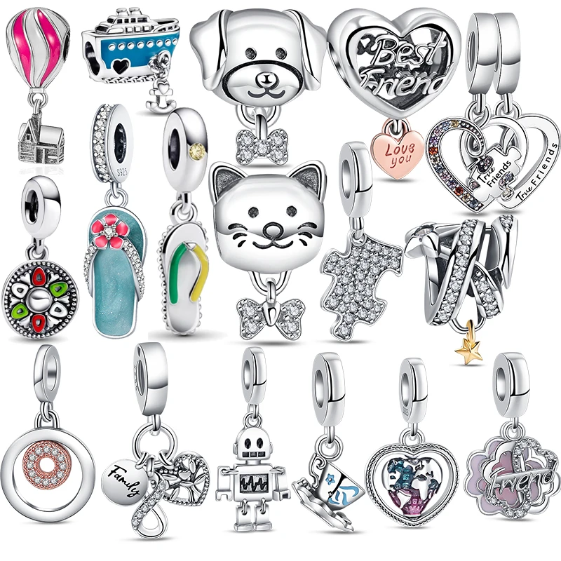 

2023 New 925 Silver Charms Dangle Ship Cup Robot Puzzle Piece Pet Friend Beads Fit Original Pandora Bracelet DIY Making Jewelry