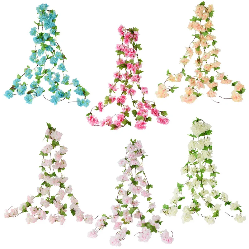 235 cm weiß rosa künstliche Sakura Blumen Rebe für Hochzeit Kranz Bogen Dekoration Braut gefälschte Pflanzen Dekor Blumenranken – Detail 5