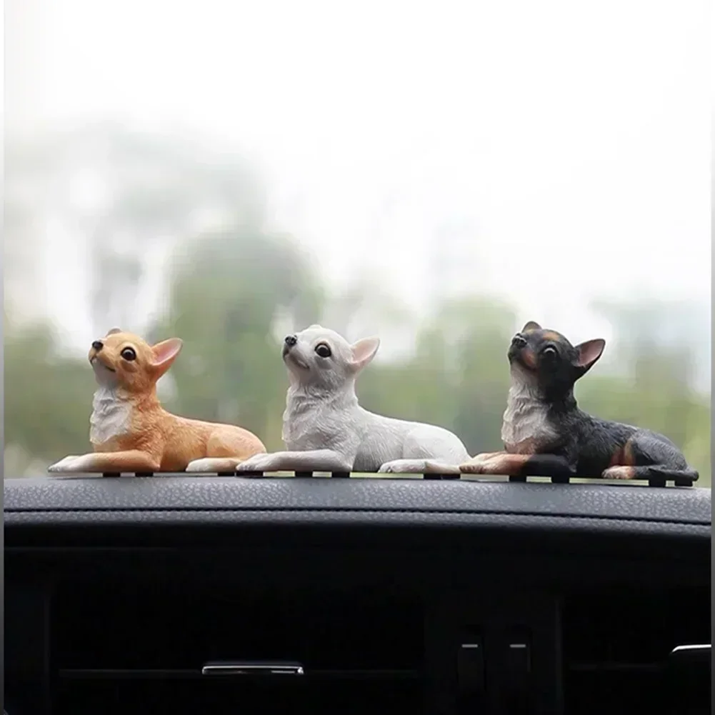 8x4x5.2cm Resin Chihuahua Dog Sculpture Head Doll Ornament Car